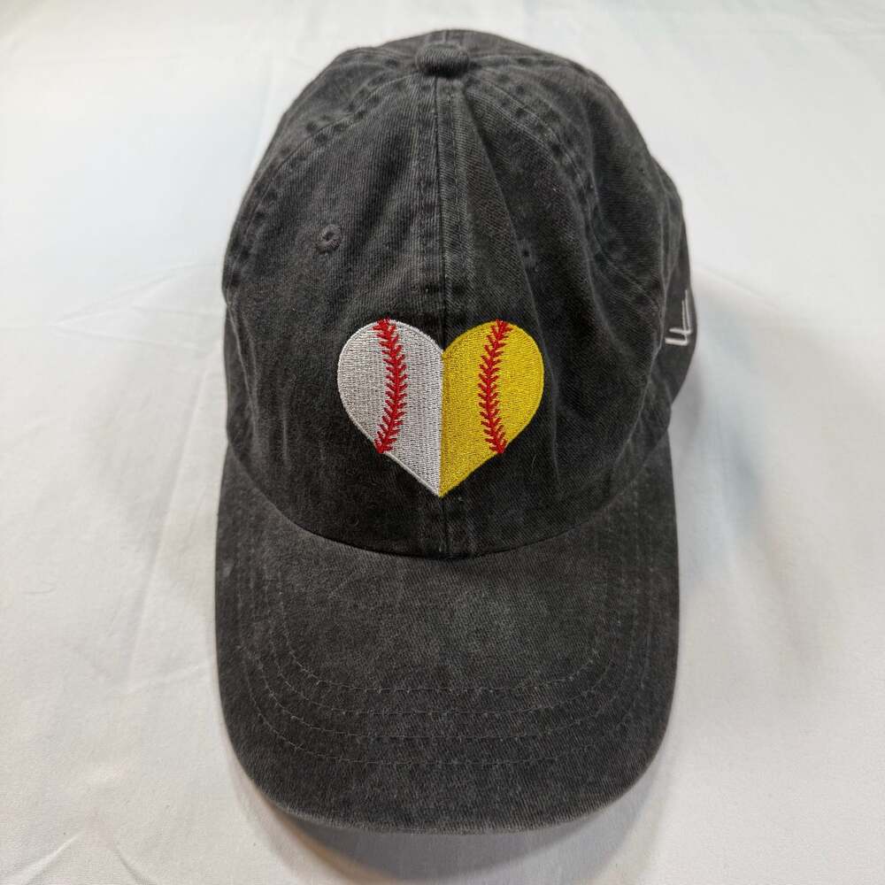ALDEAL Baseball Softball Heart Embroidered Washed Black Dad Hat Cap